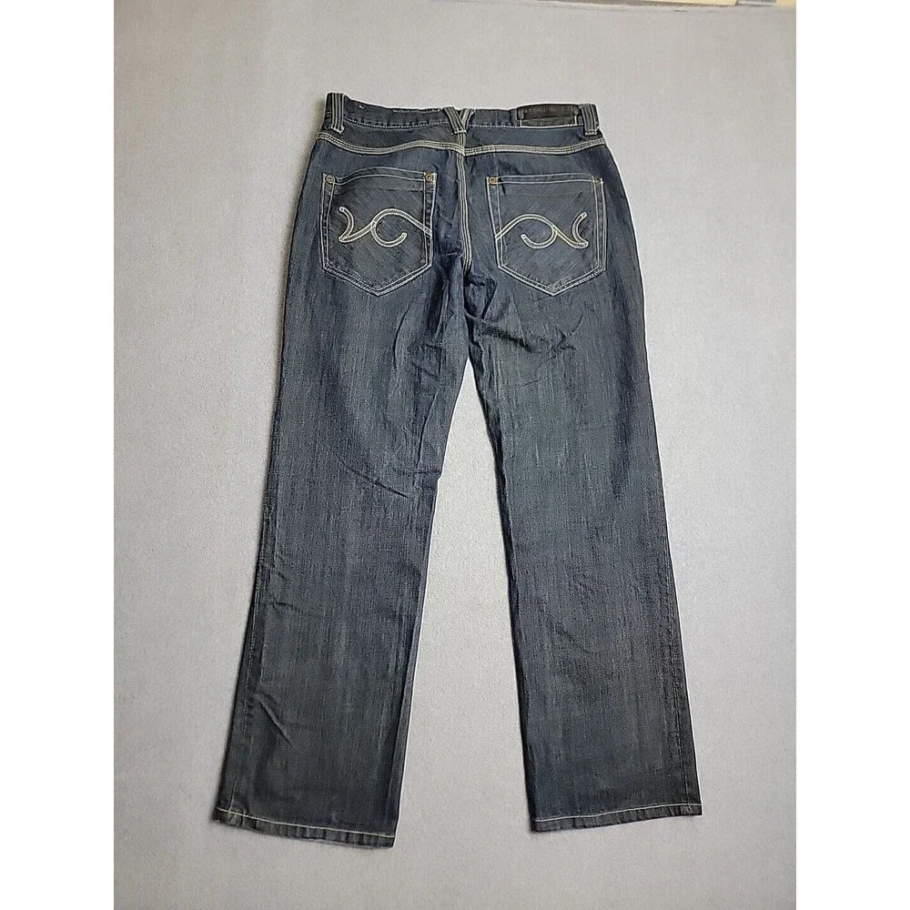 Parish Nation Jeans Mens 35x31 Dark Blue Plaque Baggy Embroidered Hip Hop Cotton